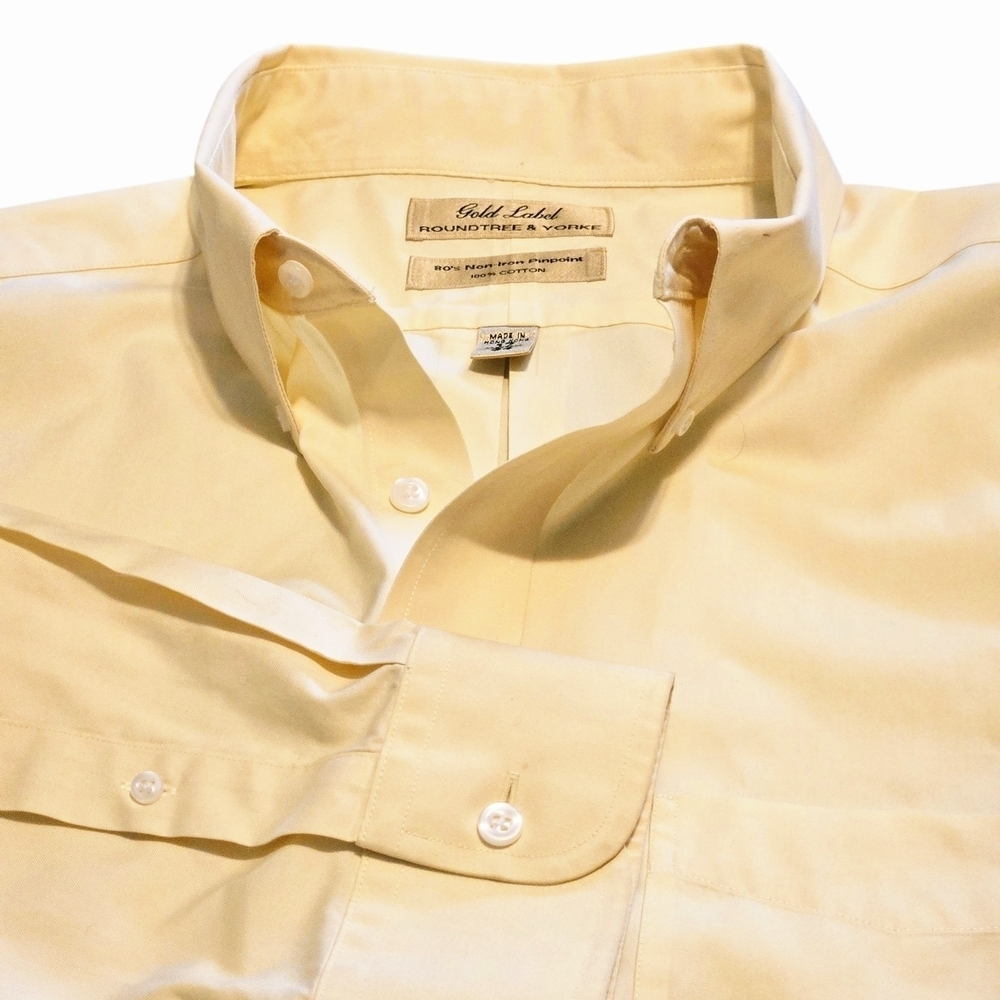 Vintage Roundtree & Yorke Gold Label Dress Shirt Men's 17/34 Yellow Button Down